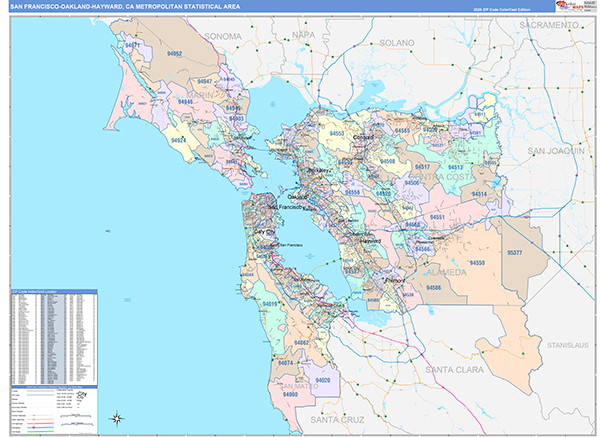 San Francisco-Oakland-Hayward Metro Area Wall Map Color Cast Style